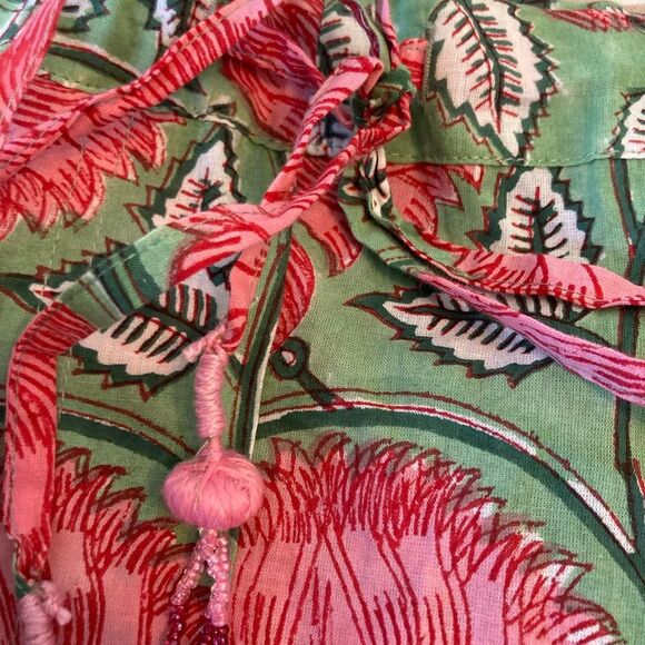 Pax Philomena NWT Francis Floral cotton draw string pants w/Beaded Tassel ties - Picture 8 of 16